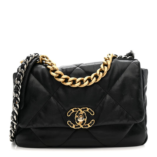 Goatskin Quilted Medium Chanel 19 Flap Black