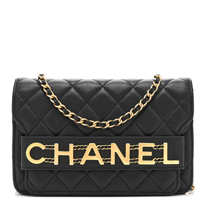 Calfskin Quilted Enchained Wallet On Chain WOC Black