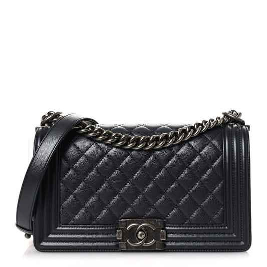 Metallic Caviar Quilted Medium Boy Flap Navy