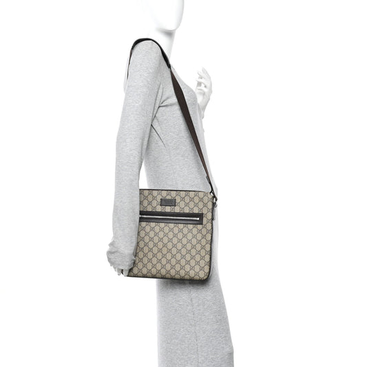 GG Supreme Monogram Medium Flat Messenger Bag Beige Brown