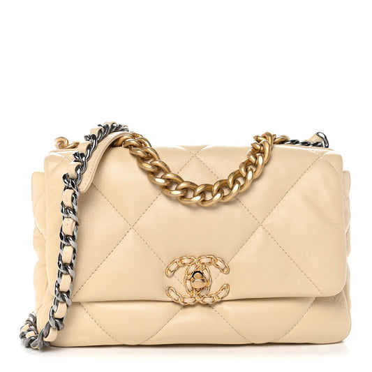 Lambskin Quilted Medium Chanel 19 Flap Beige