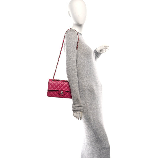 Caviar Quilted Small Double Flap Fuchsia