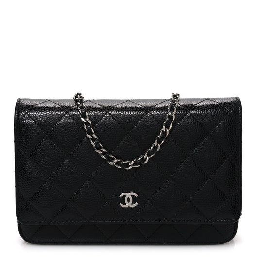 Caviar Quilted Wallet on Chain WOC Black