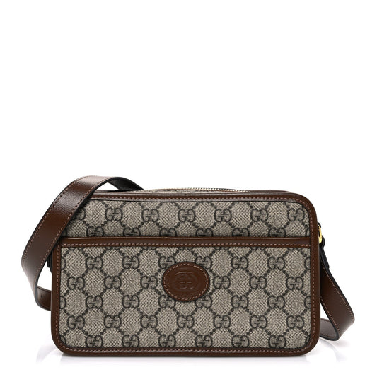 GG Supreme Monogram Azalea Calfskin Mini Retro Interlocking G Shoulder Bag Beige Ebony Brown Sugar