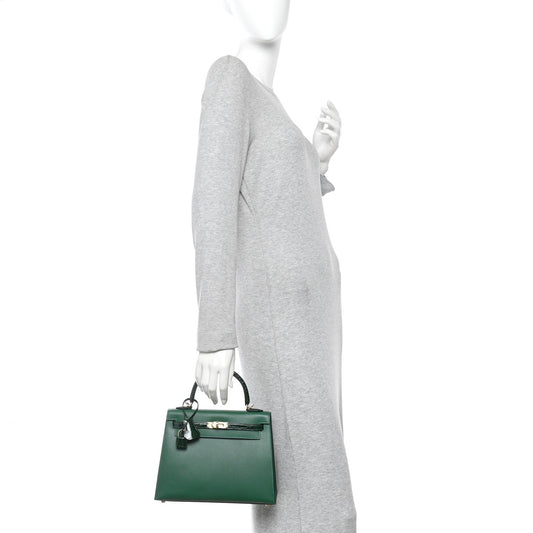 Madame Calfskin Shiny Alligator Kelly Sellier Touch 25 Vert Moyen