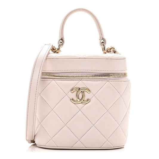 Lambskin Quilted Trendy Vanity Case Lilac