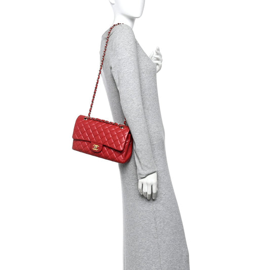 Caviar Quilted Medium Double Flap Red