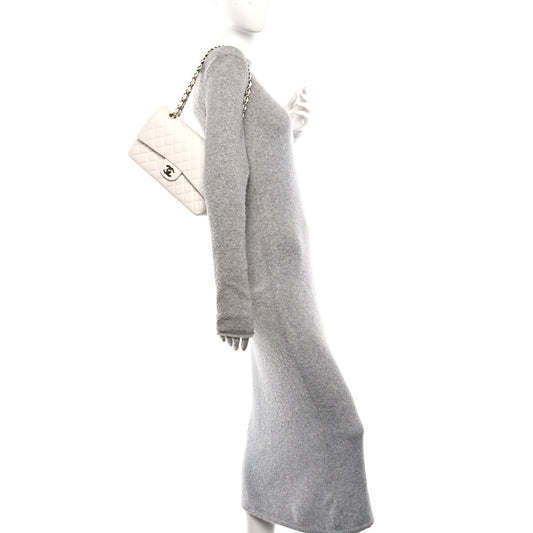 Caviar Quilted Medium Double Flap White