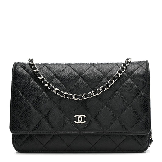 Caviar Quilted Wallet on Chain WOC Black