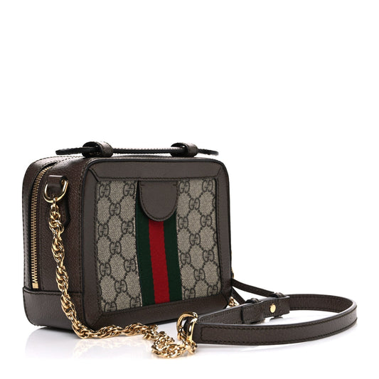 GG Supreme Monogram Mini Ophidia Top Handle Shoulder Bag Brown