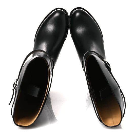 Calfskin Wedge Riding Boots 38 Black