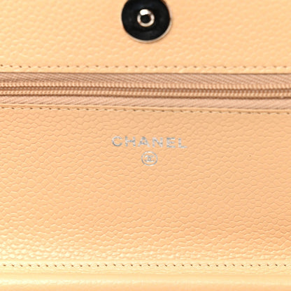 Caviar Quilted Wallet on Chain WOC Beige