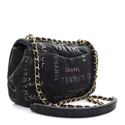 Denim Quilted Denim Mood Mini Rectangular Flap Black Multicolor