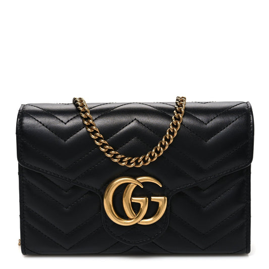 Calfskin Matelasse GG Marmont Chain Wallet Black