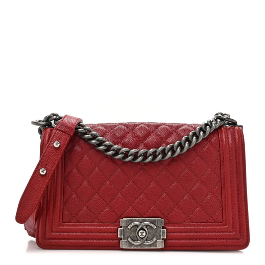 Caviar Quilted Medium Boy Flap Red