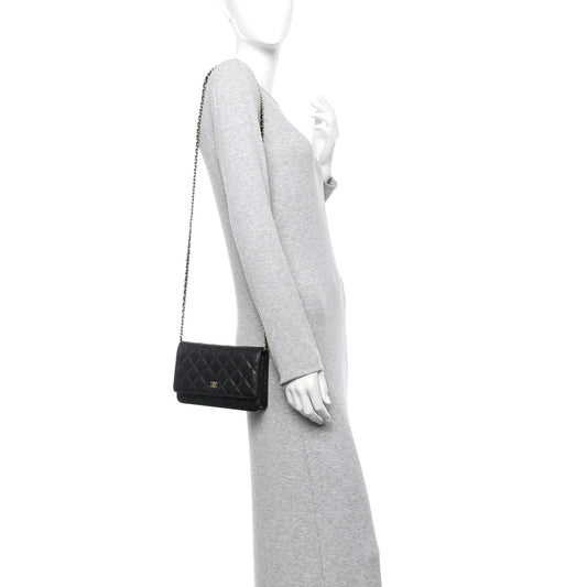 Caviar Quilted Wallet on Chain WOC Black