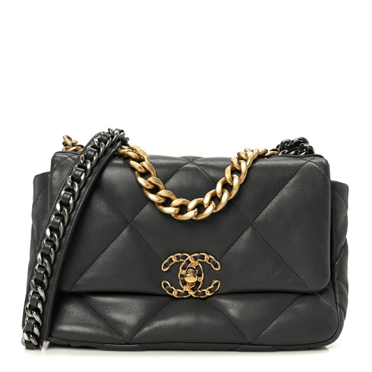 Lambskin Quilted Medium Chanel 19 Flap Dark Grey