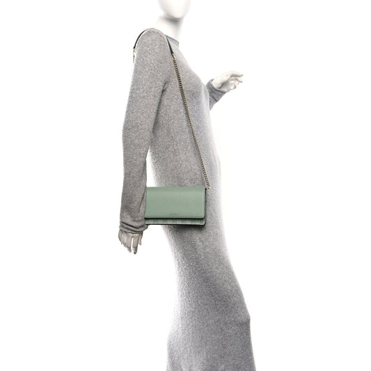 GG Supreme Monogram Textured Calfskin Emblem Wallet On Chain Sage Green