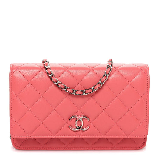 Lambskin Quilted Wallet On Chain WOC Pink