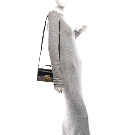 GG Supreme Monogram Calfskin Mini Padlock Top Handle Shoulder Bag Beige Black Cuir