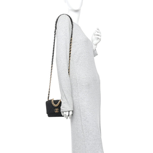 Lambskin Quilted Chanel 19 Wallet On Chain WOC Black