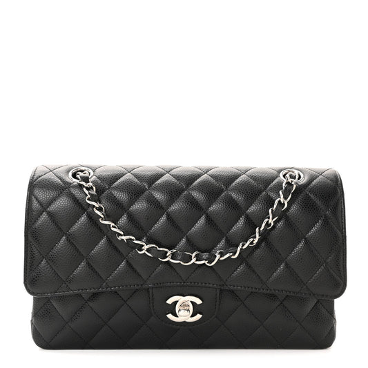 Caviar Quilted Medium Double Flap Black
