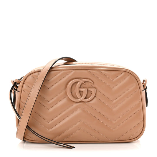 Calfskin Matelasse Monochrome Small GG Marmont Chain Shoulder Bag Camelia