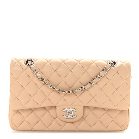 Lambskin Quilted Medium Double Flap Beige