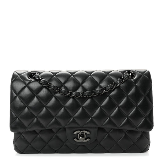Lambskin Quilted Medium Double Flap So Black