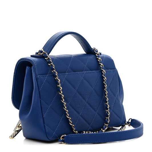 Caviar Quilted Small Business Affinity Flap Dark Blue