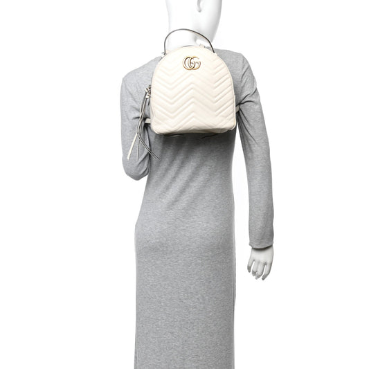 Calfskin Matelasse GG Marmont Dome Backpack White