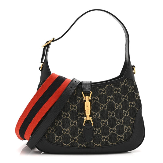 Jacquard Denim GG Monogram Small Jackie 1961 Hobo Black Ivory