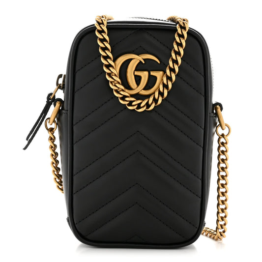 Calfskin Matelasse Mini GG Marmont Crossbody Bag Black