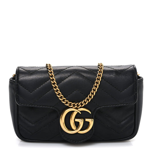 Calfskin Matelasse Super Mini GG Marmont Shoulder Bag Black