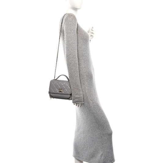 Caviar Quilted Small Business Affinity Flap Grey