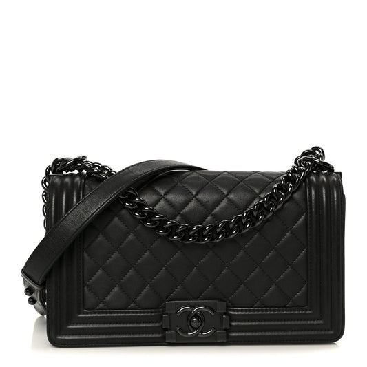 Calfskin Quilted Medium Boy Flap So Black