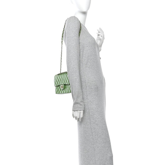Caviar Quilted Small Double Flap Green