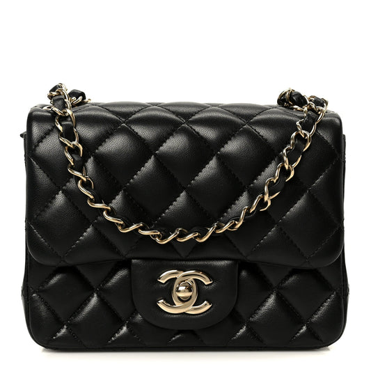 Lambskin Quilted Mini Square Flap Black