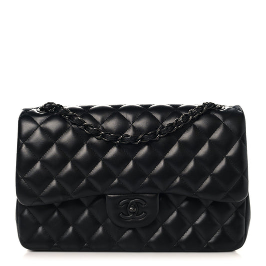 Lambskin Quilted Jumbo Double Flap So Black