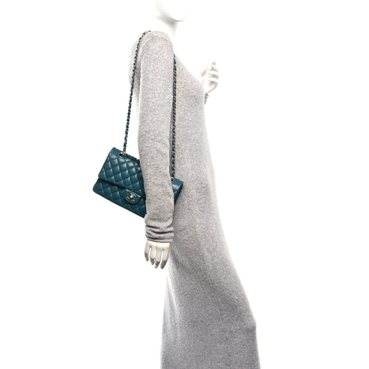 Caviar Quilted Medium Double Flap Dark Turquoise