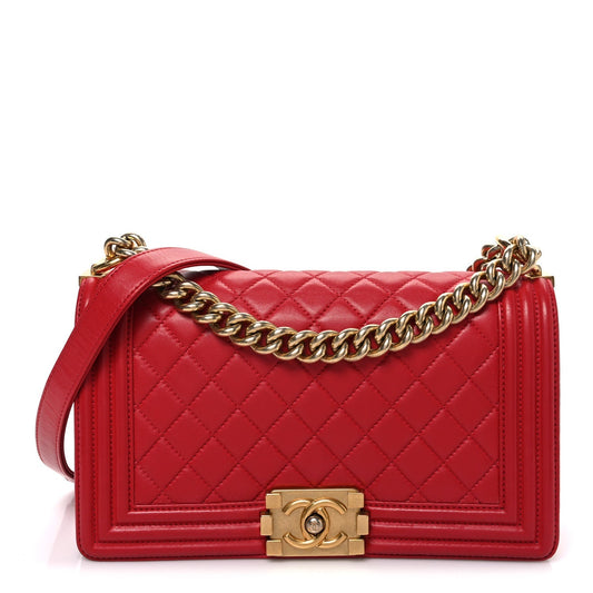 Lambskin Quilted Medium Boy Flap Red