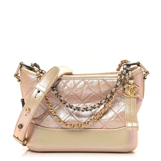 Iridescent Aged Calfskin Quilted Small Gabrielle Hobo Light Pink