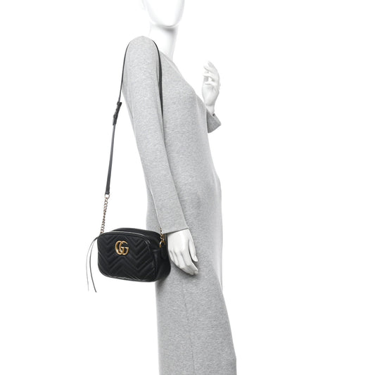 Calfskin Matelasse Small GG Marmont Chain Shoulder Bag Black
