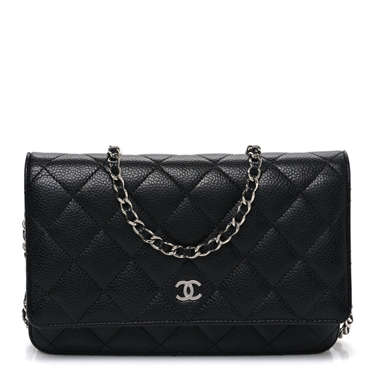 Caviar Quilted Wallet on Chain WOC Black