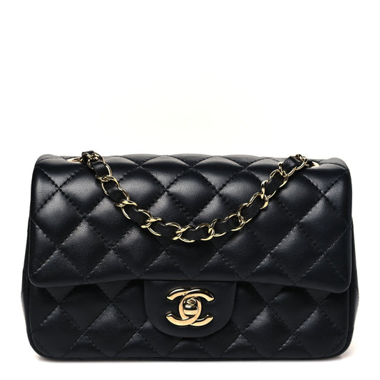 Lambskin Quilted Mini Rectangular Flap Black
