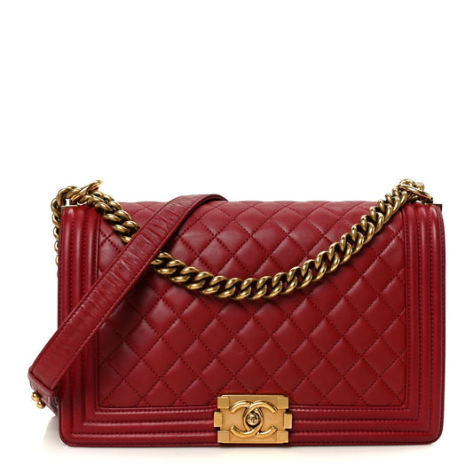 Lambskin Quilted New Medium Boy Flap Dark Red