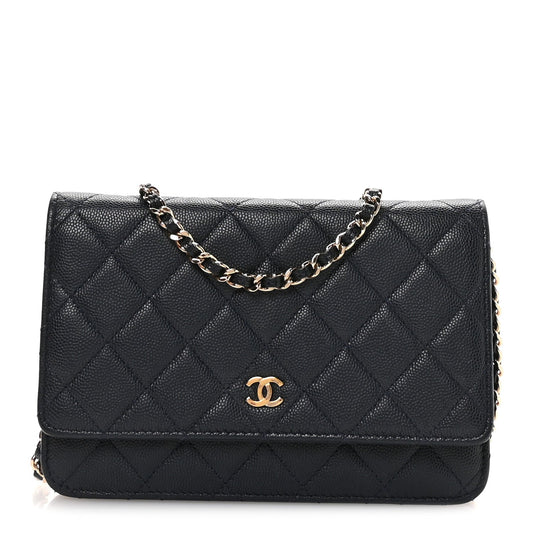 Caviar Quilted Wallet on Chain WOC Navy Blue