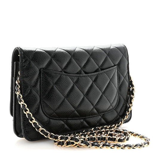 Caviar Quilted Wallet on Chain WOC Black