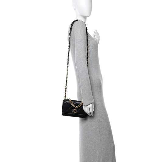 Lambskin Quilted Chanel 19 Wallet On Chain WOC Black