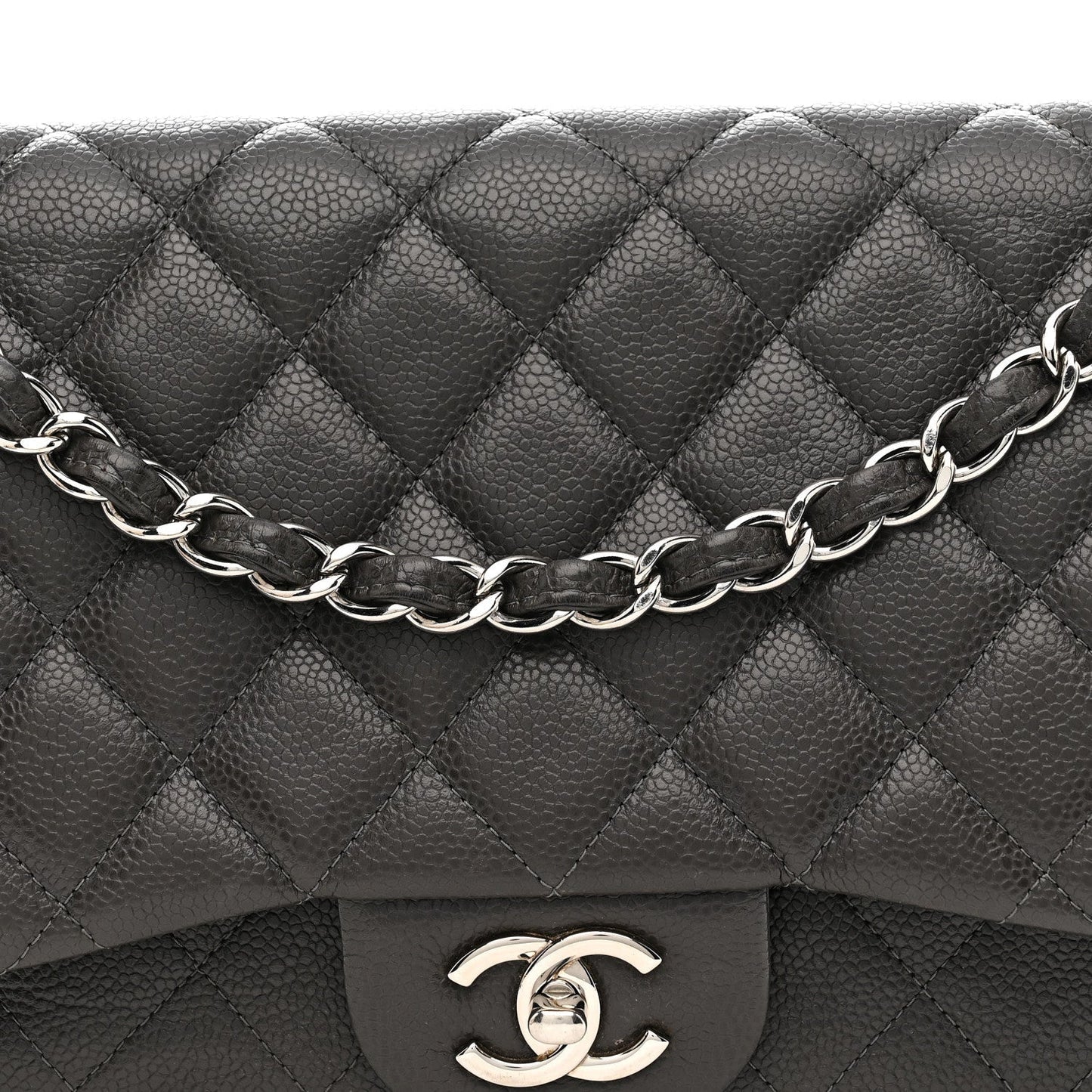 Caviar Quilted Jumbo Double Flap Grey
